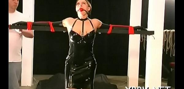  Obedient woman gets tits stimulated in harsh bdsm castigation